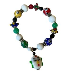 Glass Beaded Murano-Style Colorful Asian Oriental Stretch Bracelet